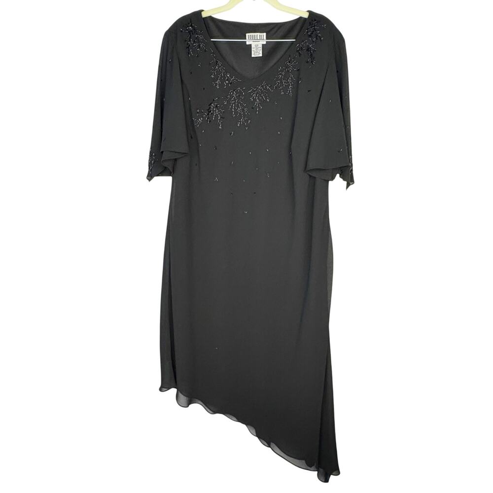 Vintage Robbie Bee Black Beaded Floral Flowy Asymmetrical Unique Dress Sz 20W